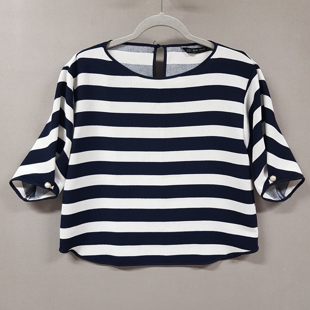 Blue and White Blouse with Crew Neck Zara